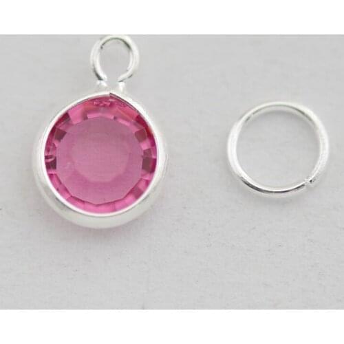 New Arrivals 10PCS 6mm Pink Tourmaline Birthstone100% crystal with Silver Rings floating Bezel Charms for Personalized Necklace
