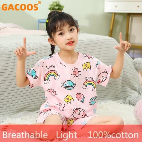 Boys Girls Summer Pajamas Children Kids Breathable Cool Pyjamas Baby Pijamas Animal Dinosaur Cars Unicorn Fruit Sleepwear