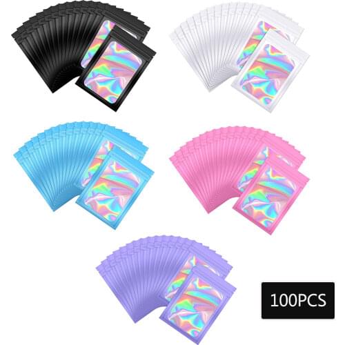 100pcs Smell Proof Mylar Bags Resealable Odor Proof Bags Holographic Packaging Pouch Bag Food Jewelry Laser Zip Lock Bag