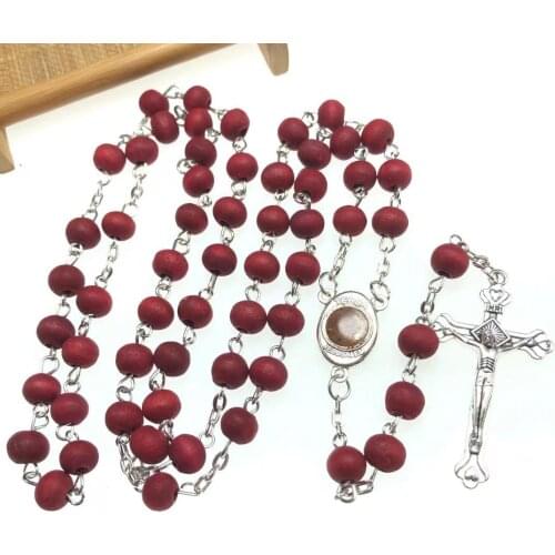 6pcs/pack red rose scent perfume rosaryJerusalem cross with Madonna Medallion,Containing terra soil