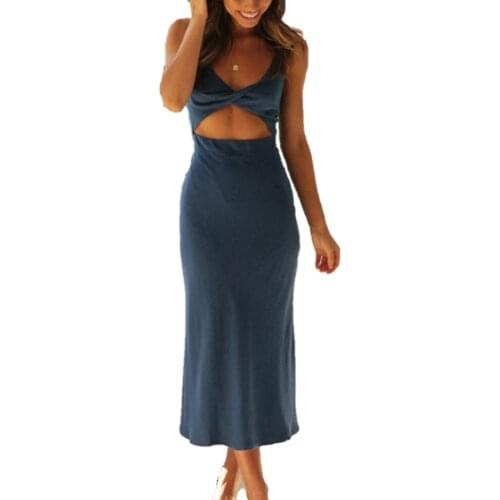 Summer Sexy Long Dress Womens Midriff Empire Dress Solid Strap Sleeveless White Dress Slim Party Dress Summer Clothes