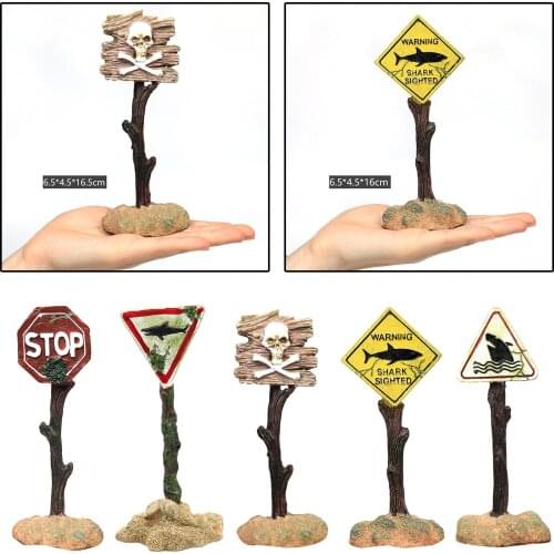 Warning Signs Shark Skull Decorative Underwater Aquarium Landscape Fish Tank for Turtle Terrarium Betta Fish Background Decors