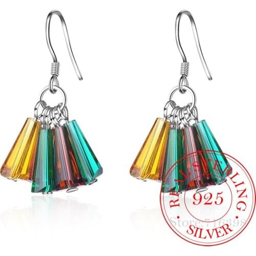 925 Sterling Silver Crystal Colorful Geometric Drop Earrings For Women Girls Creative Lady Fashion Jewelry pendientes eh851
