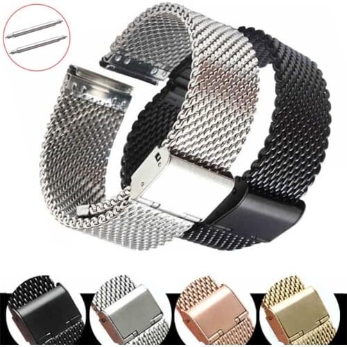 Mesh Milanese Loop Watchband 16mm 18mm 20mm 22mm 24mm Stainless Stee Metal Watch Band Strap Deployment Clasp Wrist Bracelet