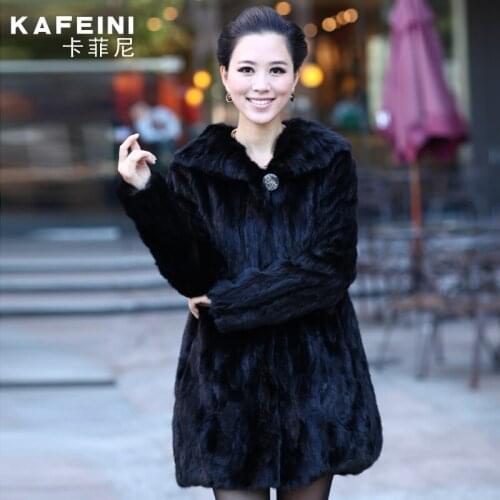 Luxury Winter Womens Genuine Natural Spliced Mink Fur Coat With Turn-Down Collar Lady Warm Outerwear Coats VF0258