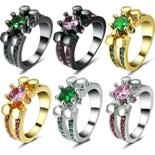 TianBo Valentines Day Gift Womens Silver Gold Colour Lady Wedding Colored Ring Pink Green Round Zircon Ring Jewelry Size 6