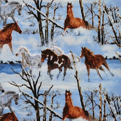 Good Horse Fabric Cotton Fabric Horse In Snow Forest Printing Cloth Patchwork Sewing Material Diy Shirt Clothing/Dress