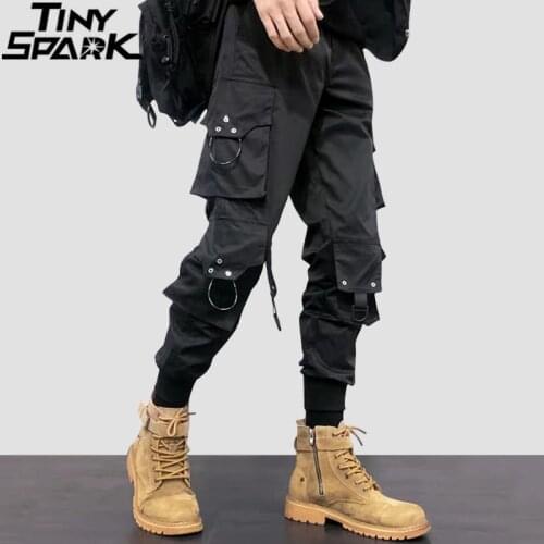 Streetwear Cargo Pants 2021 Men Hip Hop Plain Joggers Pants Harajuku Casual Sweatpants Harem Trousers Track Pants Pockets Black