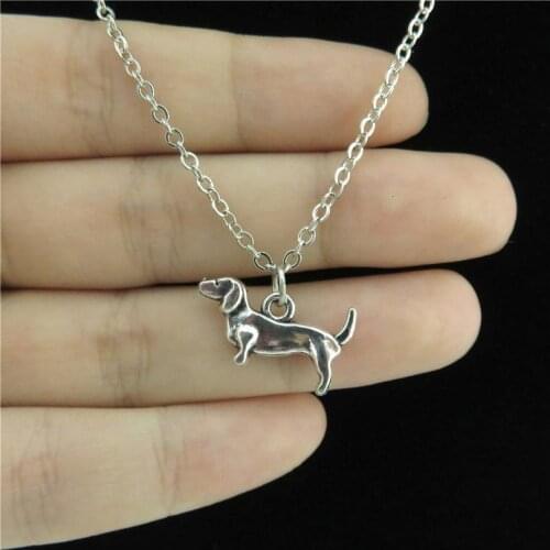 GLOWCAT Q0A43 Alloy Smart Animal Dachshund Pet Dog Pendant Long Chain Necklaces Jewelry Wholesale