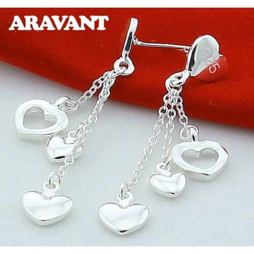 925 Silver Jewelry Heart Long Tassel Earrings For Women Wedding Fashion Silver Plated Earrings Jewelry