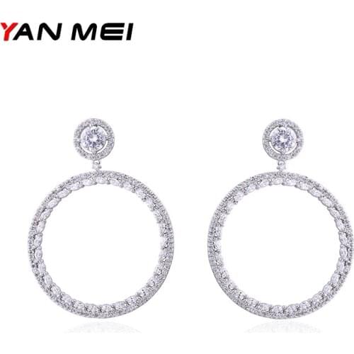 YAN MEI Round Cubic Zirconia Earring Romantic Silver Color Dangle Earrings Womens Day Gift GLE6678