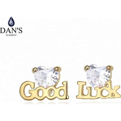 DANS ELEMENT New Sales Genuine Austrian Crystal Champagne Gold Color Letter Heart Earrings For Women Valentine Gift 102764white