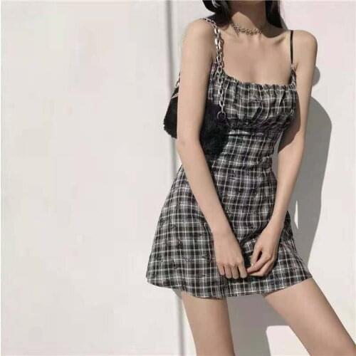 One-Piece Summer French Sexy Women Sling Mini Dress Retro Lattice Square Collar Butterfly Print A-Line Dresses Gothic Girl Slim