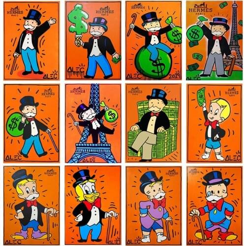 Cartoon Canvas Painting Gentleman Alec Monopoly Poster and Printmaking Wall Art Print Mural Picture Home Wall Decoration Cuadros