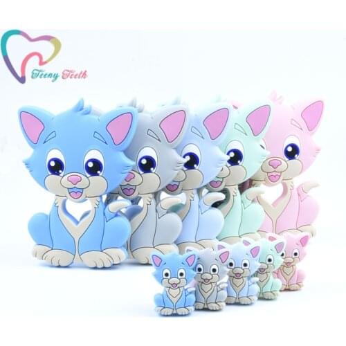 1 PC Silicone Teether Animal Cat Baby Teether Pendant Food Grade BPA Free Baby Teething Chew Charms Silicone Cat Beads Toy