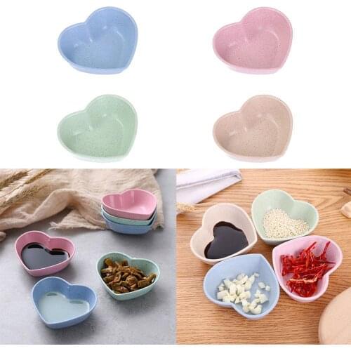 2021 New Wheat Straw Love Heart Bowl Lightweight Creative Vinegar Soy Sauce Dish Damp-proof Plastic Small Bowl Kitchen Tools
