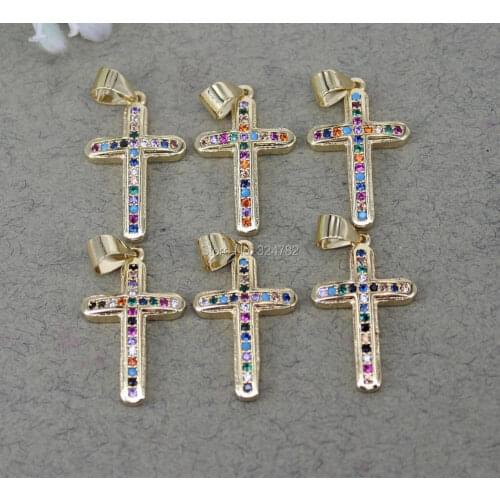 10pcs Micro Pave CZ Cross pendant Beads,CZ Cross Charms For Jewelry Making