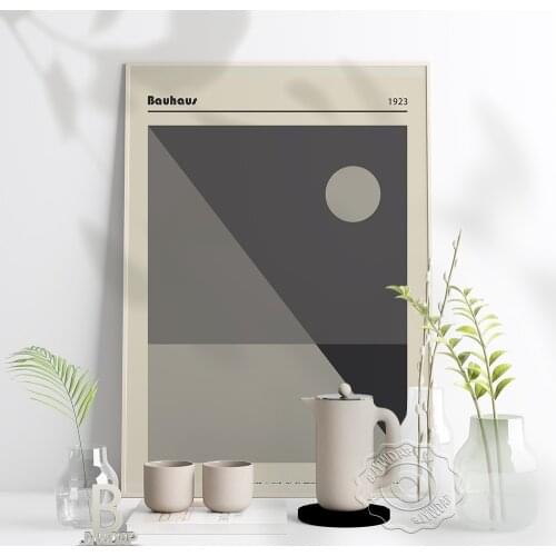 100 Jahre Bauhaus Graphic Prints Poster, Minimalism Grey Black Geometric Patterning Wall Art, Roud Triangle Wall Picture Decor