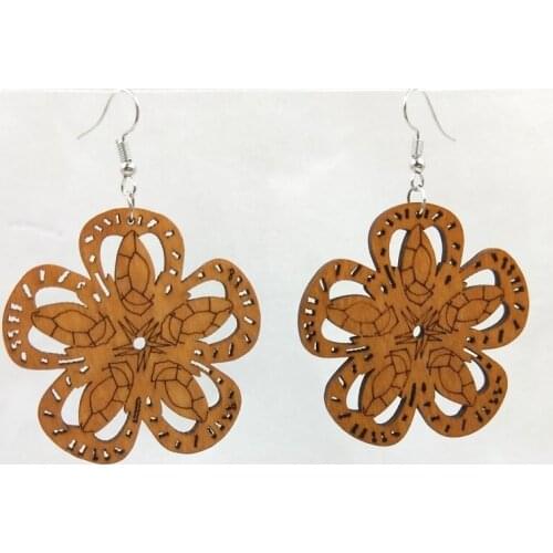 12 Pairs Good Quality Wood Earrings Organic brown Hollow African Woman Wooden Brincos Pendant 5cm E404