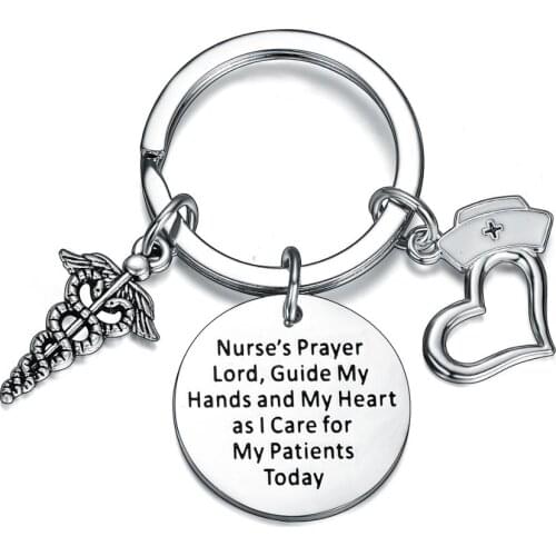 12PCs Thank You Gifts Keychain Keyring "Nurses Prayer Lord" Key Chain Gifts For Nurse RN Cap Charms Jewelry Stainless Steel
