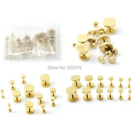 16pcs Anodized Gold Stainless Steel Fake Cheater Ear Plugs Gauge Body Jewelry Piercing mix 8 sizes earring