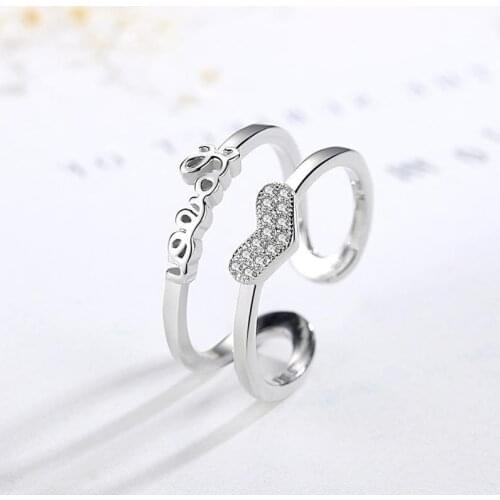 2019100% Fashion Jewelry Double Layer Love Heart CZ Ring Sizable 5 6 7 Girls Kids Xmas Gift