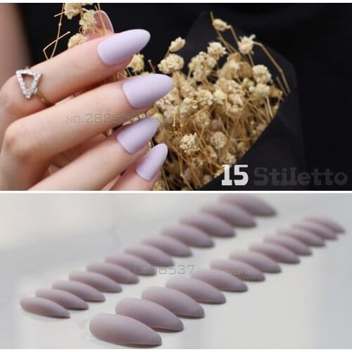 24pcs Cut down Matte stiletto nails Light blue purple medium fake nails mountain peak False nails Full Nail Tips Easy to wear