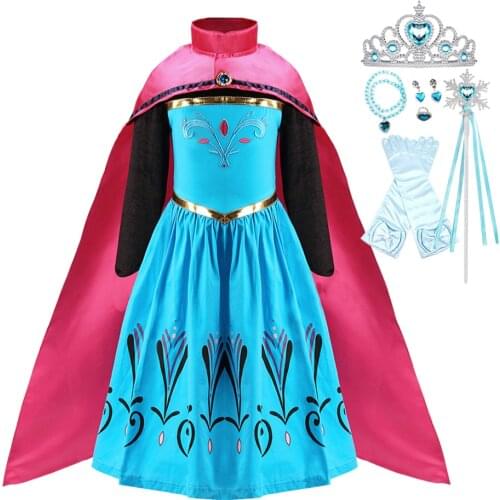 3 4 5 6 8 10T Elsa Cosplay Costume Kids Elsa Long Sleeve Costume Cloak Baby Girl Birthday Party Child Masquerade Evening Dress