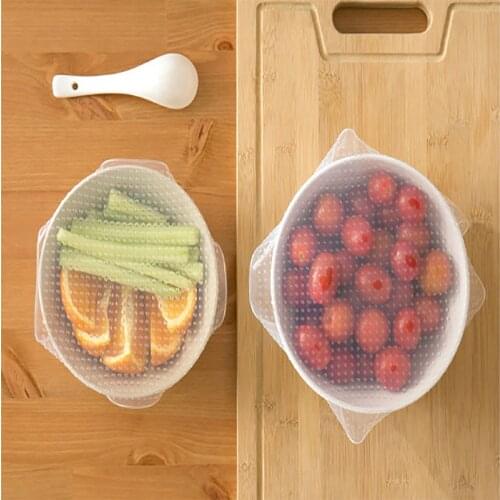 4Pcs/lot Reusable Silicone Wrap Seal Food Fresh Keeping Wrap Lid Cover Stretch Vacuum Food Wrap Kitchen Tools