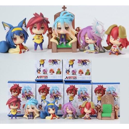 6pcs/Set Anime NO GAME NO LIFE Shiro Sora Jibril Hatsuse Izuna Steve Q Version 6cm PVC Action Figure Collectible Model Toys Gift