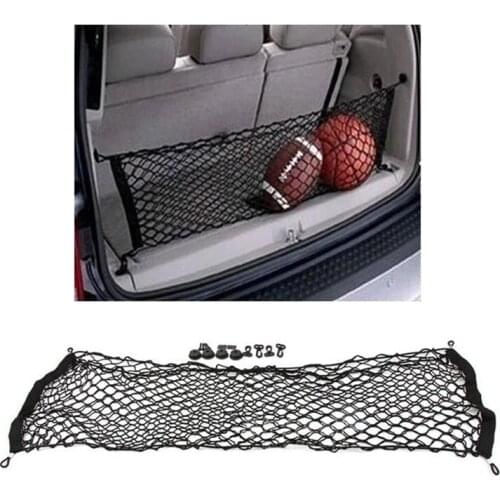 Car Styling 110 x 50cm Universal Fit Car Trunk Luggage Storage Cargo Organizer Nylon Elastic Mesh Double Net With 4 Plastic Hook
