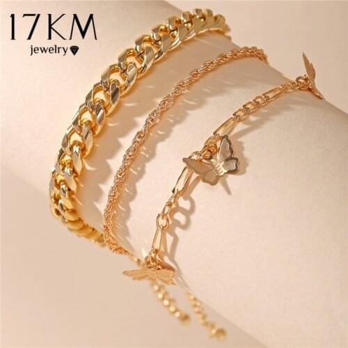 17KM Fashion Butterfly Anklet Set for Women DIY Gold Chain AnkletS 2020 Heart Foot Bracelet Beach Anklet Bohemian Jewelry