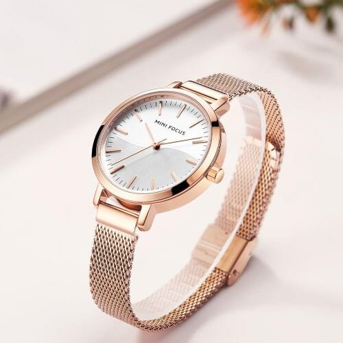 MINI FOCUS Women Watch Minimalist Royal Rose Gold Quartz Watch Fashion Full Steel Mesh Belt Waterproof Ladies Dress Watches