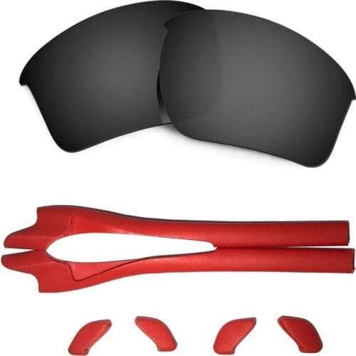Black Polarized Replacement Lenses For Half Jacket 2.0 XL And Red Earsocks Rubber Kit