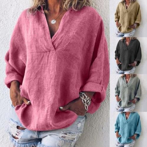 2019 womens new V-neck long-sleeved shirt sets of womens shirts cotton T-shirts plus size t shirt