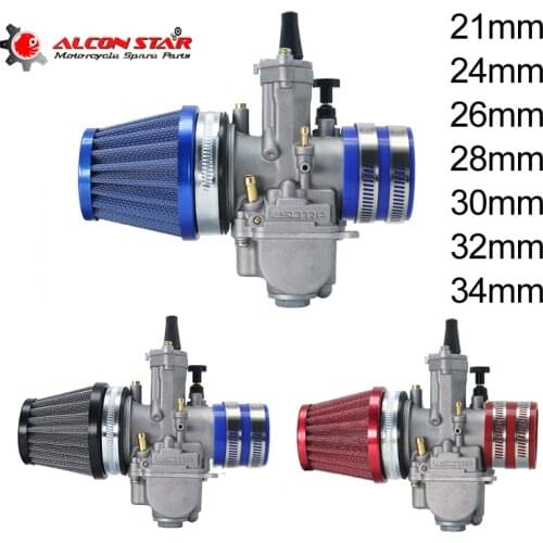 Alconstar- 21 24 26 28 30 32 34mm Motorcycle Carburetor Carb with Air Filter & Adapter Inlet Intake Pipe for Honda For Kawasaki