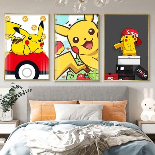 Cartoon Pokemon Nursery Wall Art Posters and Prints Pikachu Canvas Painting Nordic Kids Decoration Picture Children Bedroom