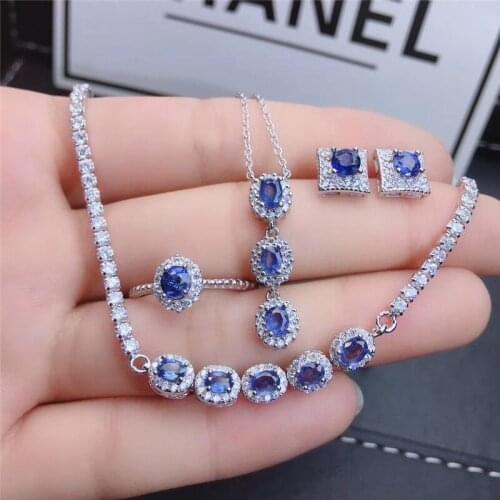 Columbia natural tanzanite set ring earrings necklace fashionable with new design quality 925 Silver