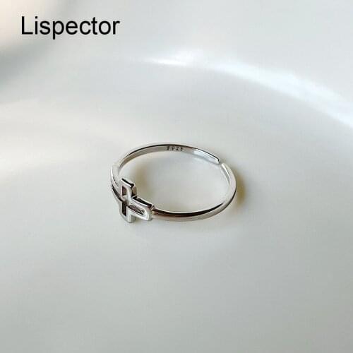 Lispector 925 Sterling Silver Simple Hollow Cross Rings for Women Minimalist Religious Ring Female Jewelry Friend Gifts