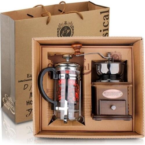 French Press Pot Set, Coffee Grinder, Coffee Utensils, Hand-Crank Coffee Grinder, Gift Set