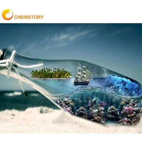 CHENISTORY 60x75cm Painting By Numbers Bottle Ocean Landscape DIY Oil Paints Kits Drawing Canvas Handpainted Home Room Decor