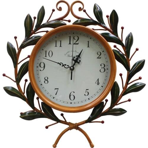 Art clock making old olive branch wall clock living room silent clock creative decoration iron European retro wall clock