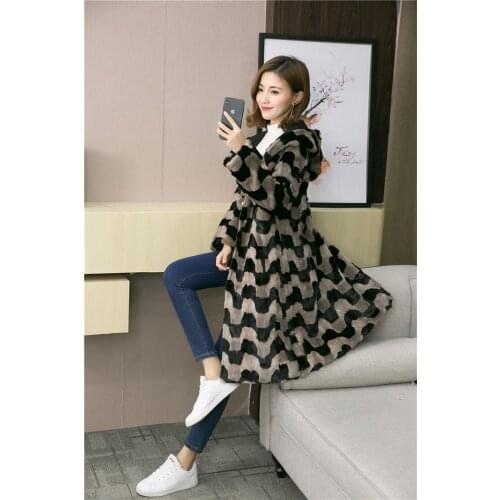 New Luxury Lady Genuine real natural mink fur coat with hood womens fashion warm winter waistcoats jacket outwear long coat