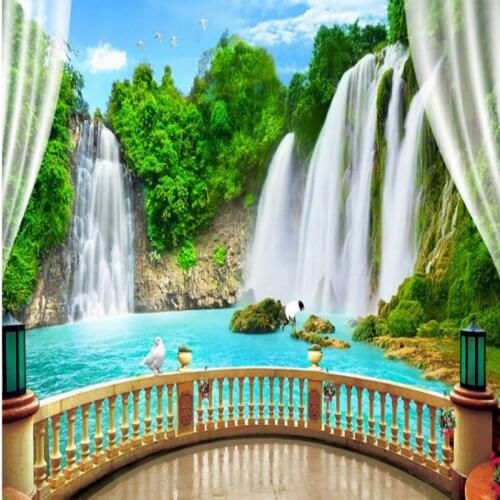 Beibehang Custom wallpaper Bungalow Landscape Waterfall Three - dimensional Mural Landscape Bedroom Decorative Wallpaper