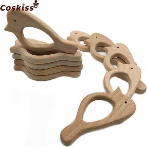 Organic Beech Wooden Swallows Natural Handmade Wooden Teether DIY Wood Personalized Pendent Eco-Friendly Safe Baby Teether Toys