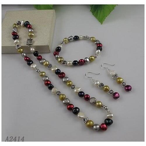 Multicolor Baroque Freshwater Cultured Choker Necklace For Girl Real Pearl Necklace Bracelet Earrings Jewelry Set