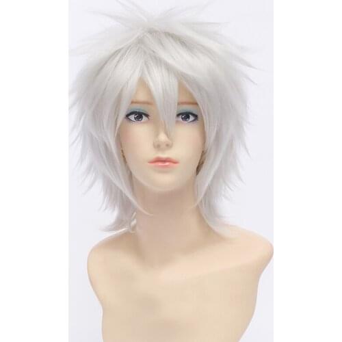 Anime Hunter X Hunter Killua Zoldyck Cosplay Wig Short Mens Shaggy Layered Heat Resistant Synthetic Hair Wigs + Wig Cap