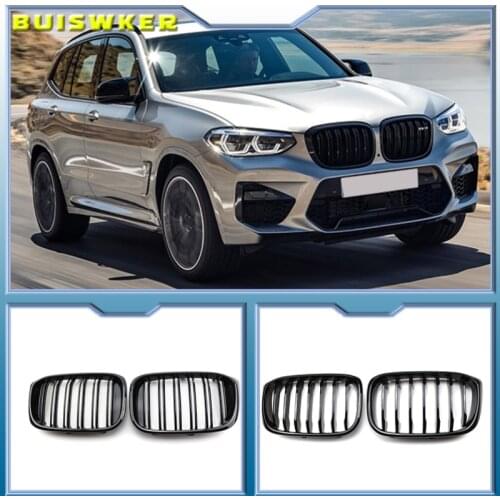 2PCS Front Grille Kidney Grill Double Slat For BMW 3 4 X3 X4 G01 G02 G08 2018 2019 2020 Racing Grills Car Styling Accessories