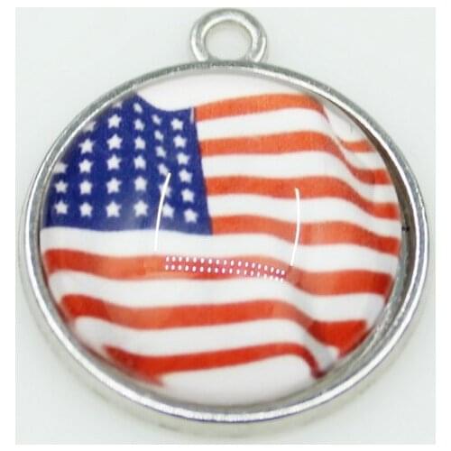 Flag Of The USA 10pcs/lot America Round Crystal Dangle Charms DIY Bracelet Necklace Pendants Jewelry Hanging Charms