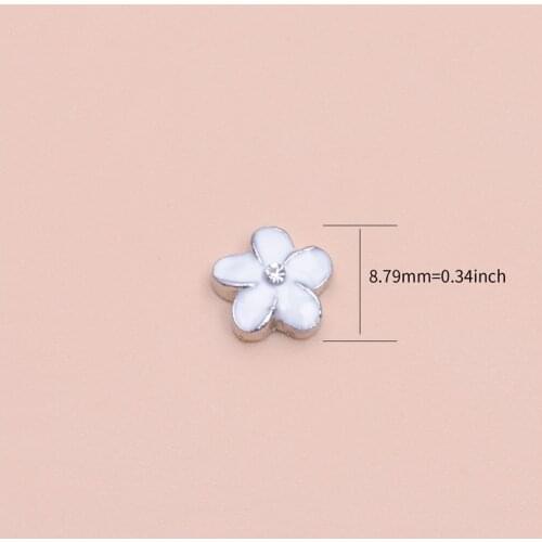F1115 White flower with rhinestones plant Floating charms 20pcs Alloy Suitable for Floating Locket DIY Jewelry Pendant Necklace
